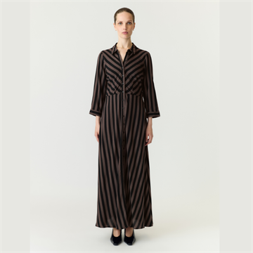 Yas Savannna long shirt dress chocolate brown black stribes - 26022663